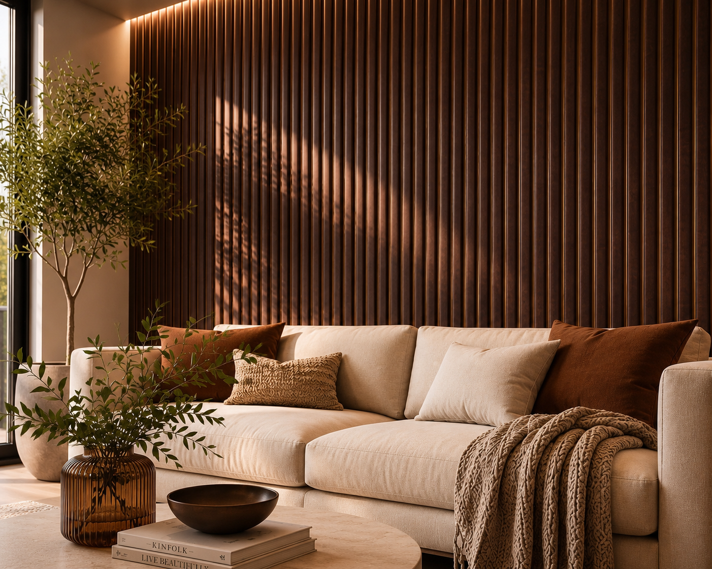 Mocha Marble Fluted Slat Wall Panel - Volga Panels™ (Moisture-proof)