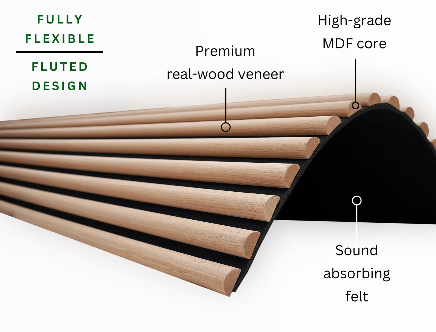 Natural Oak on Black Flexi Fluted Acoustic - Volga Panels™